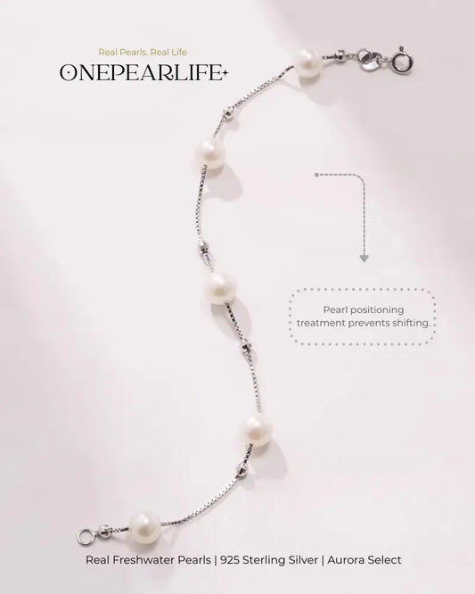 Lyrella – AAA Quality White Freshwater Pearl Starry Bracelet | 7–7.5 mm | 925 Sterling Silver Onepearlife