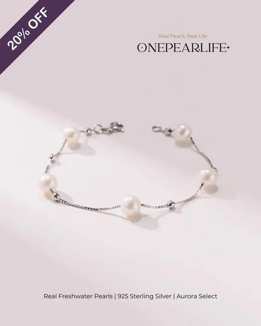 Lyrella – AAA Quality White Freshwater Pearl Starry Bracelet | 7–7.5 mm | 925 Sterling Silver Onepearlife