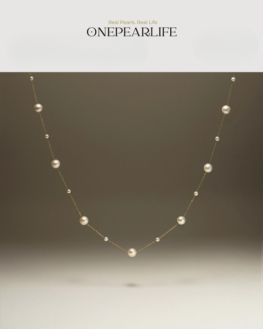 Maren – AAA Quality Baby White Natural Freshwater Pearl Necklace | 3–5.5mm Stardust Design | 18K Solid Gold KELLYMARS