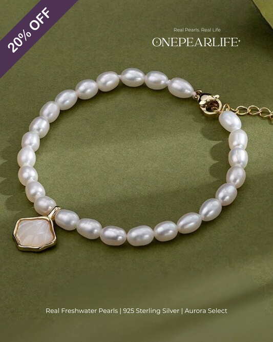 Marina – AAA Quality Rice-Shaped Aurora Natural Freshwater Pearl Bracelet | 4–4.5 mm | 18K Gold Vermeil Onepearlife