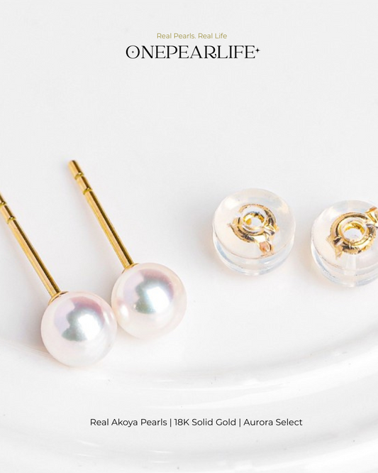 Mika – AAA+ Quality Japanese Akoya Mini White Pearl Stud Earrings | 3–4.5mm | 18K Gold Onepearlife