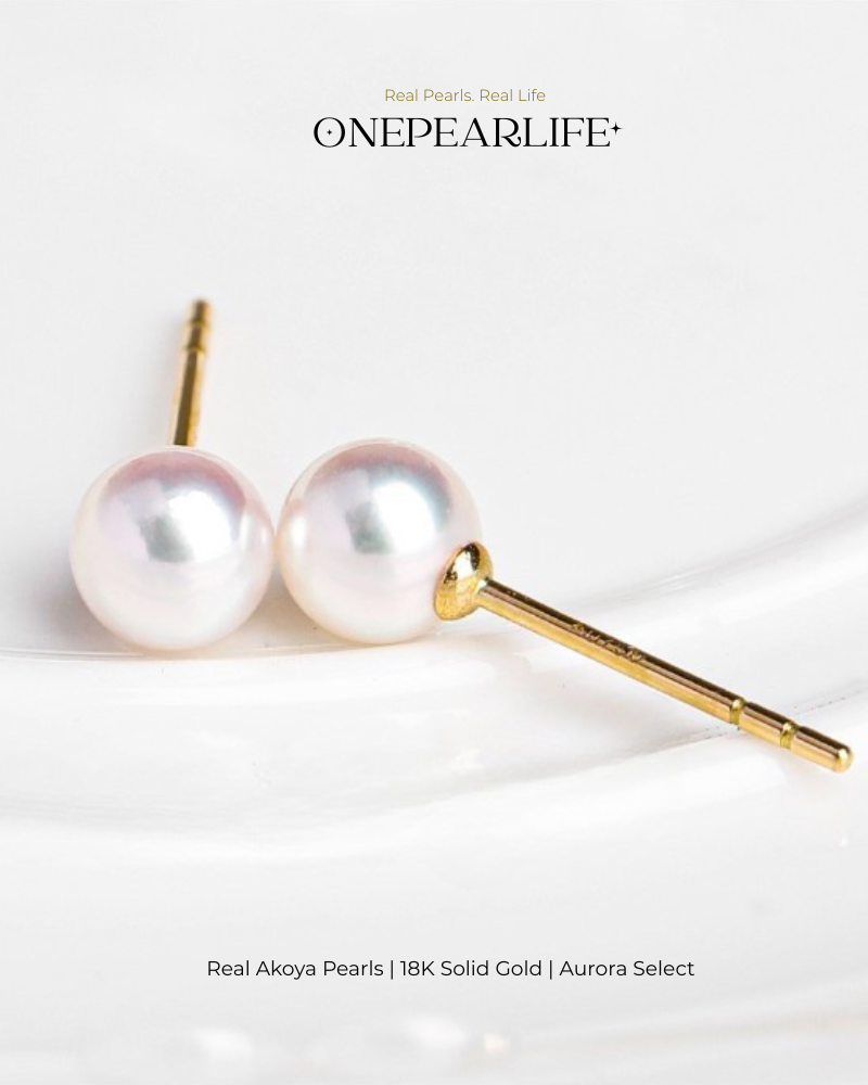 Mika – AAA+ Quality Japanese Akoya Mini White Pearl Stud Earrings | 3–4.5mm | 18K Gold
