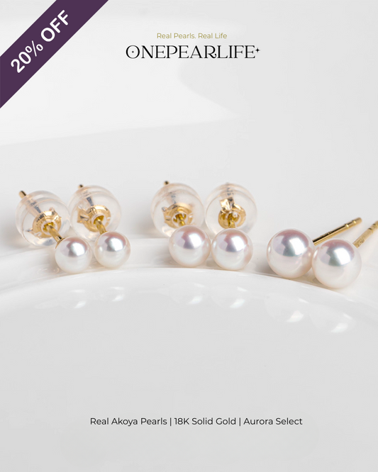 Mika – AAA+ Quality Japanese Akoya Mini White Pearl Stud Earrings | 3–4.5mm | 18K Gold Onepearlife