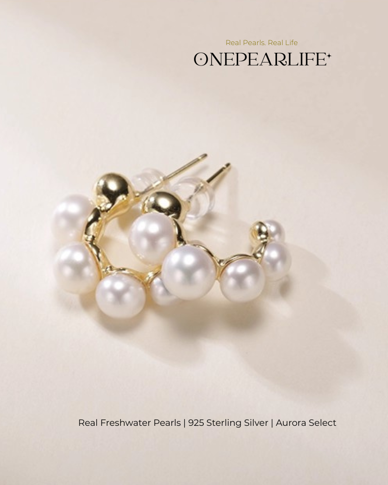 Mila – AAA Quality Natural Freshwater White Bun Pearl Hook Earrings | 4–5.5mm | 18K Gold Vermeil