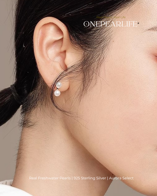 Mira – AAA Quality Natural Freshwater Double Pearl Stud Earrings | Small 4–4.5mm & Large 7–7.5mm | 925 Sterling Silver Onepearlife
