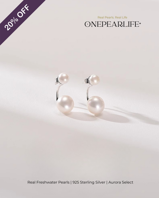 Mira – AAA Quality Natural Freshwater Double Pearl Stud Earrings | Small 4–4.5mm & Large 7–7.5mm | 925 Sterling Silver Onepearlife