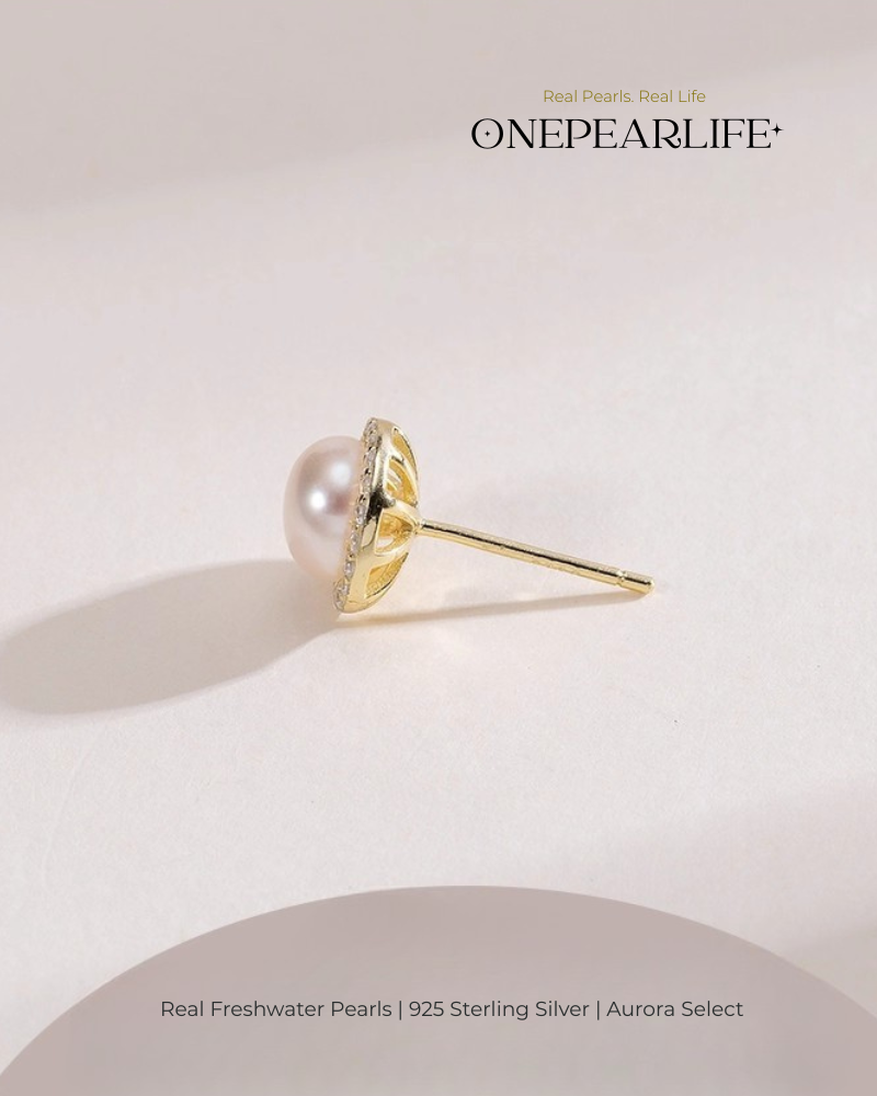 Momo – AAA Quality Natural Freshwater Bun-Shaped Pearl Stud Earrings | 6–6.5mm | 925 Sterling Silver or 18K Gold Vermeil
