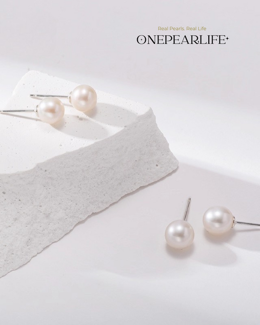 Nina – AAA Quality White Freshwater Pearl Stud Earrings | 3–9.5mm | 925 Sterling Silver Onepearlife