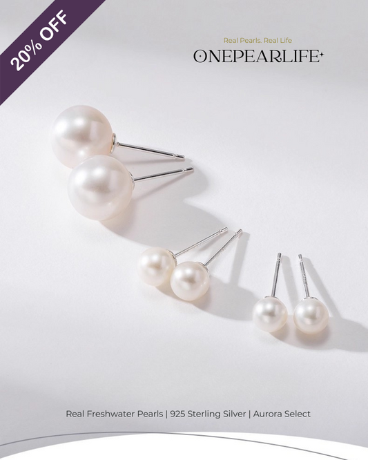 Nina – AAA Quality White Freshwater Pearl Stud Earrings | 3–9.5mm | 925 Sterling Silver Onepearlife