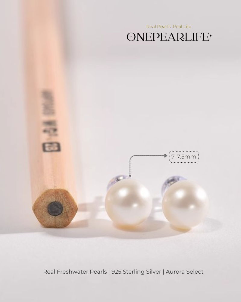 Nina – AAA Quality White Freshwater Pearl Stud Earrings | 3–9.5mm | 925 Sterling Silver Onepearlife