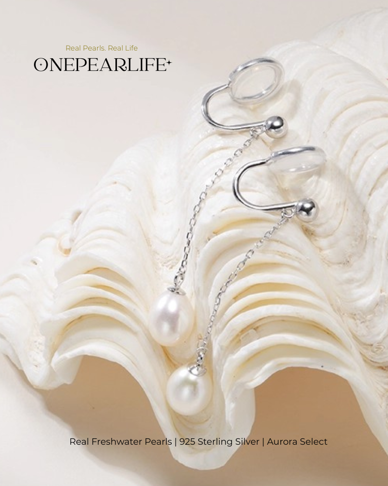 Nola – AAA Quality Natural Freshwater Oval Pearl Tassel Clip-On & Threader Earrings | 7–7.5mm | 925 Sterling Silver