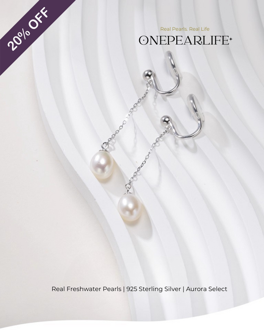 Nola – AAA Quality Natural Freshwater Oval Pearl Tassel Clip-On & Threader Earrings | 7–7.5mm | 925 Sterling Silver Onepearlife