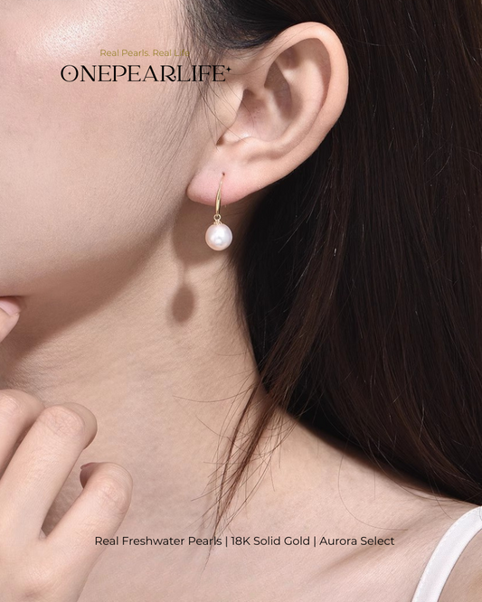 Nora – AAA Quality Natural Freshwater White Pearl Hook Earrings | 7–7.5mm | 18K Gold Onepearlife