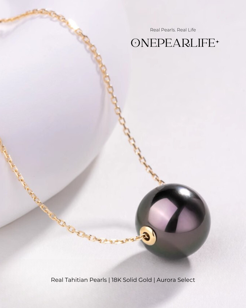 Obsidiana – Natural Tahitian Black Pearl Round Pendant Necklace | 18K Gold | 9–9.5mm