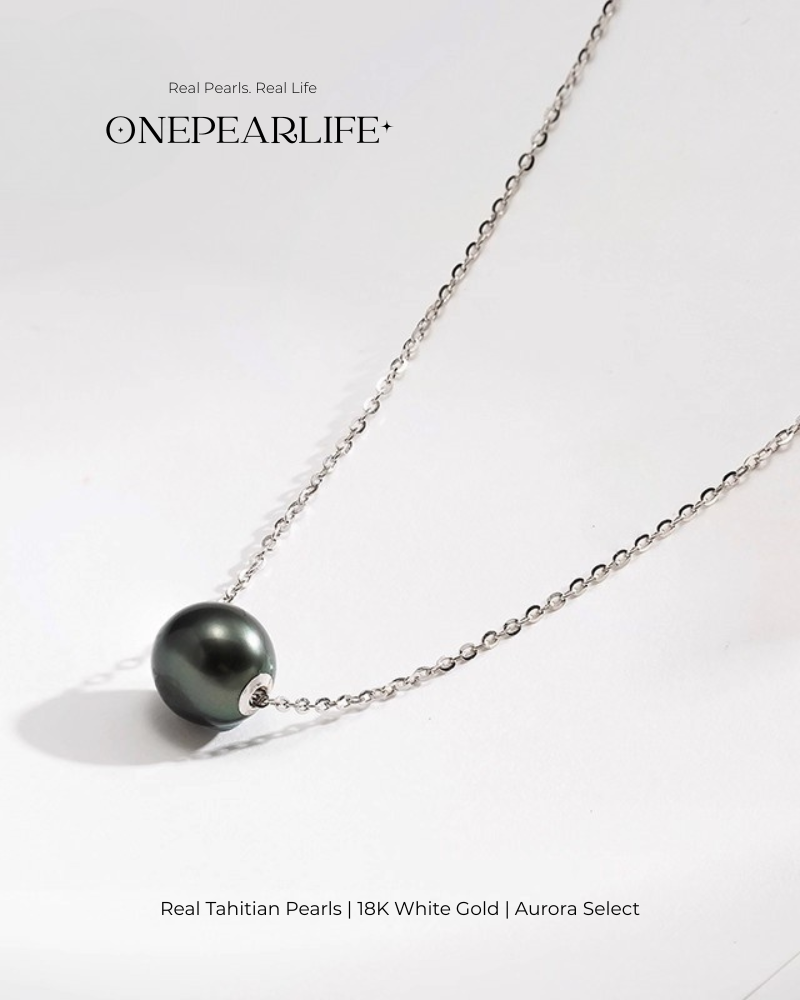Obsidiana – Natural Tahitian Black Pearl Round Pendant Necklace | 18K Gold | 9–9.5mm