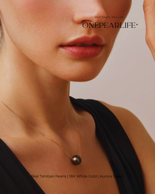 Obsidiana – Natural Tahitian Black Pearl Round Pendant Necklace | 18K Gold | 9–9.5mm Onepearlife