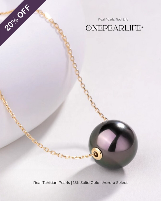 Obsidiana – Natural Tahitian Black Pearl Round Pendant Necklace | 18K Gold | 9–9.5mm Onepearlife