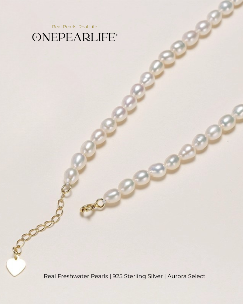 Pavelle – Rice-Shaped Freshwater Pearl Jewelry Set | Necklace & Bracelet (4–5mm, 18K Gold Vermeil)