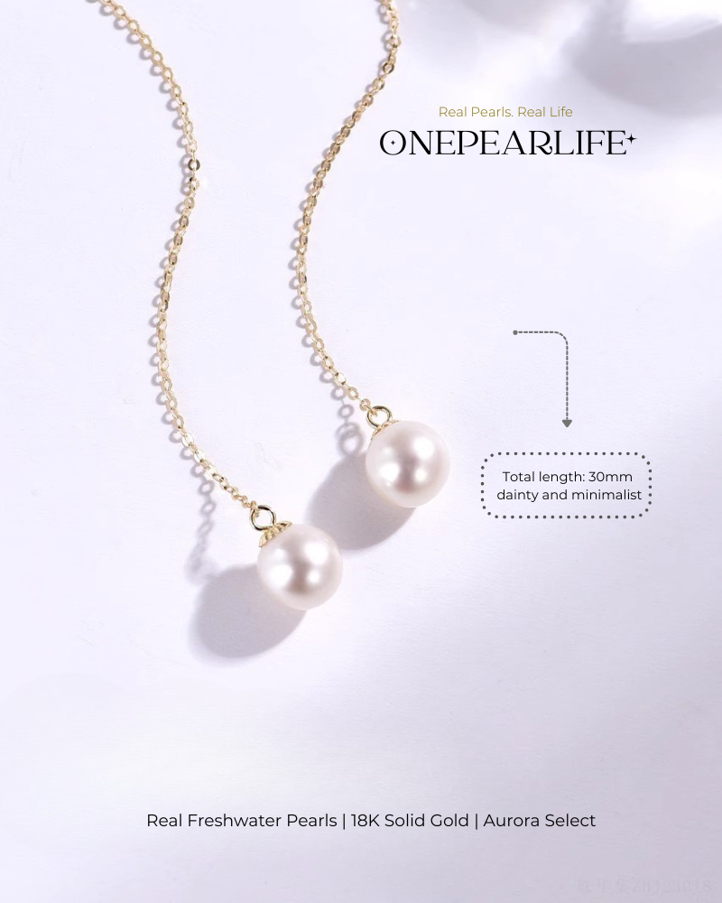 Seren – AAA Quality Natural Freshwater White Pearl Threader Earrings | 7–7.5mm | 18K Gold