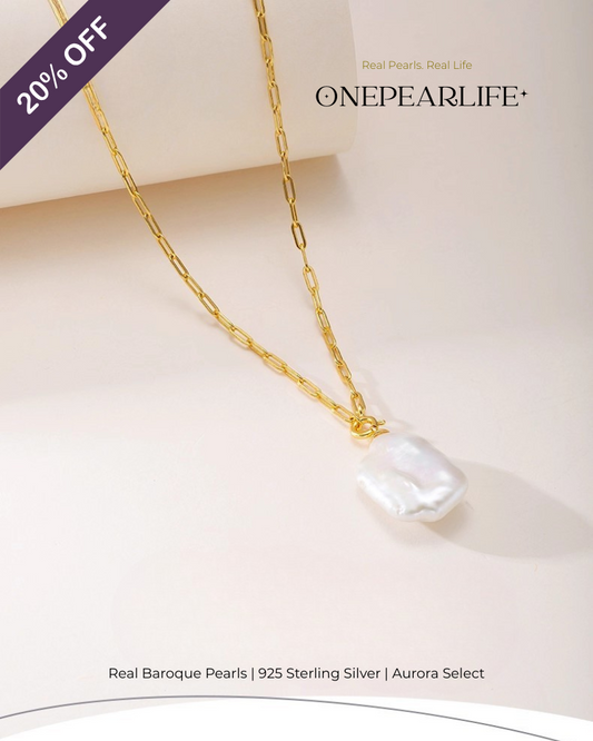 Serene – AAA Quality Natural Baroque Pearl Pendant Necklace | 18K Gold Vermeil | 12×14mm Onepearlife