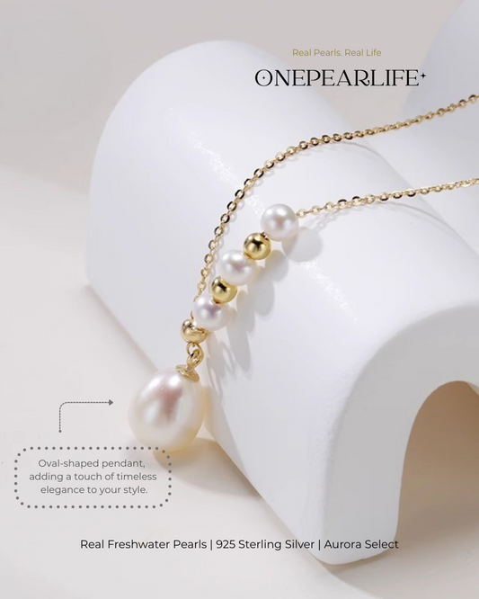 Serenity – AAA Quality 18K Gold Vermeil Natural Freshwater Oval Pearl Pendant | 4×9.5mm Onepearlife