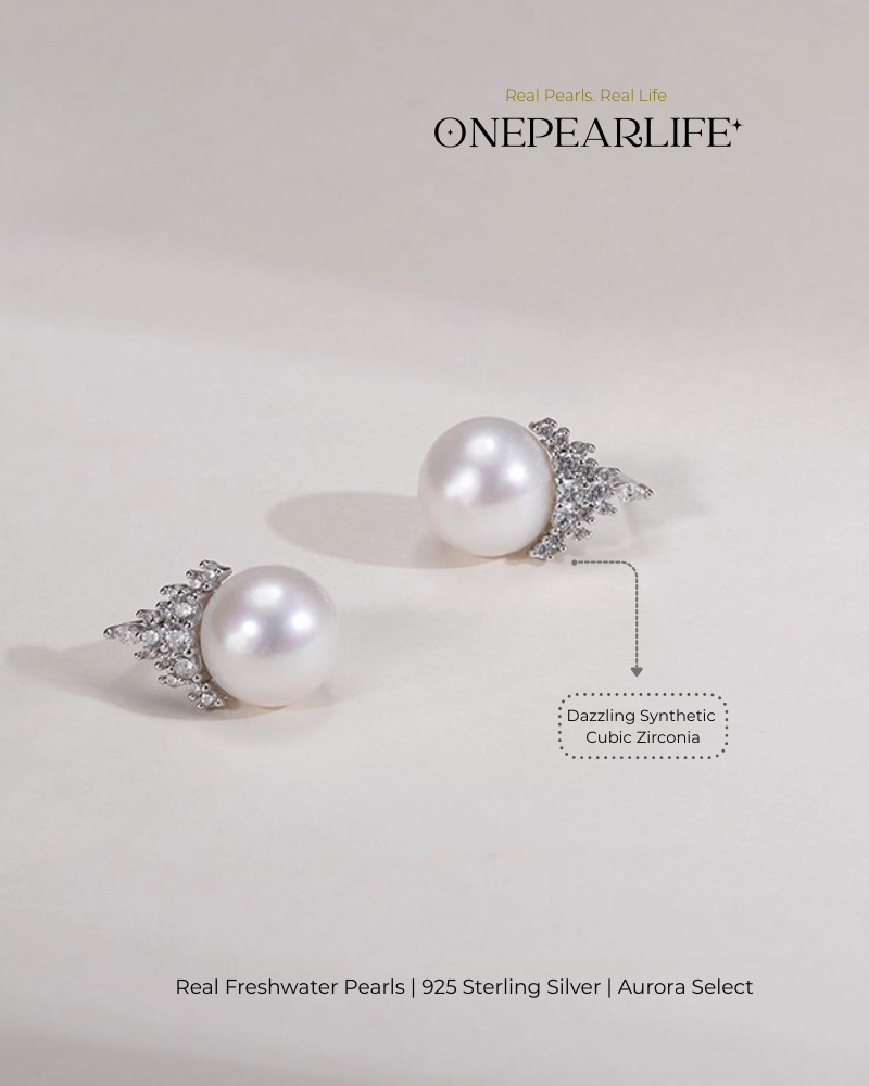 Shira – AAA Quality Natural Freshwater White Shimmer Pearl Earrings | 9–9.5mm | 925 Sterling Silver