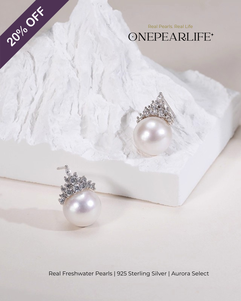 Shira – AAA Quality Natural Freshwater White Shimmer Pearl Earrings | 9–9.5mm | 925 Sterling Silver