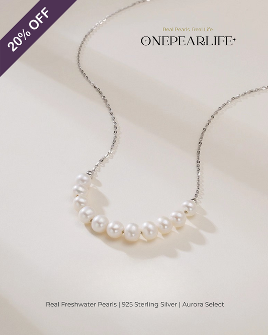 Smilara – AAA Quality White Aurora “Smile” Natural Freshwater Pearl Necklace | 6–6.5mm | 925 Sterling Silver KELLYMARS