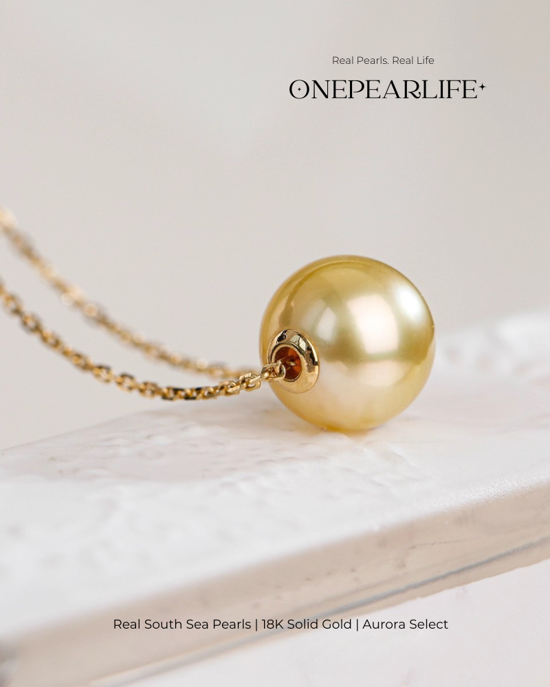 Solara – AAA+ Quality Natural South Sea Golden Pearl Pendant | 9–9.5mm | 18K Gold