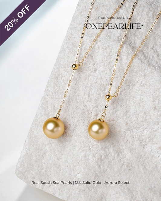 Solstice – Natural South Sea Golden Round Pearl Pendant Necklace | 18K Gold | 9–9.5mm Onepearlife