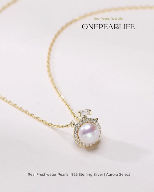 Soria – AAA Quality Natural Freshwater Oval Pearl Necklace | 6–6.5mm | 925 Silver Chain, 18K Gold Vermeil Pendant Onepearlife