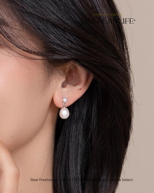Vera – AAA Quality Natural Freshwater Oval Pearl Drop Earrings | 9–9.5mm | 925 Sterling Silver Onepearlife