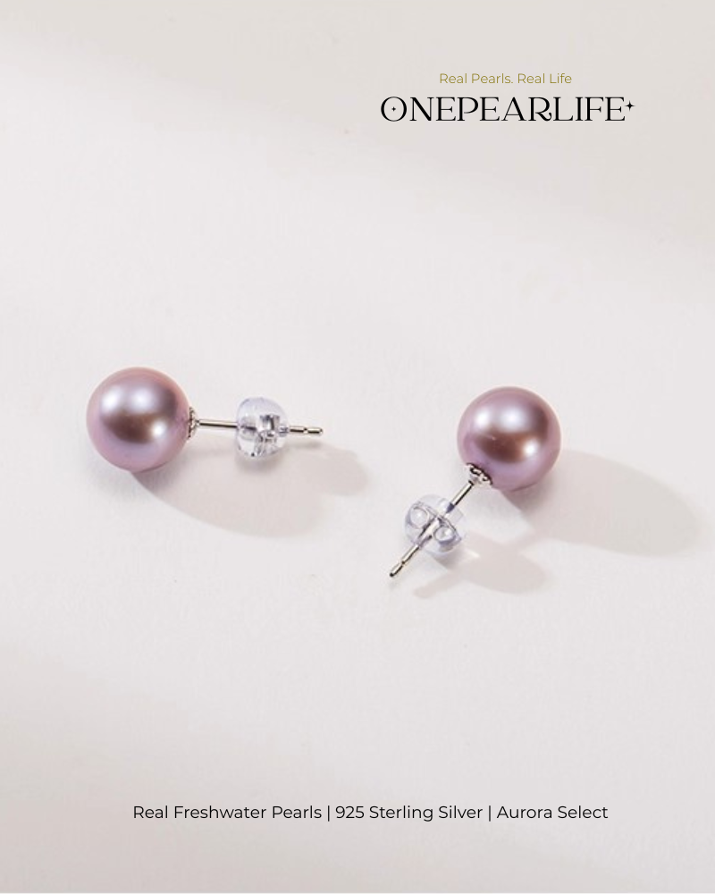 Vina – AAA Quality Natural Freshwater Purple Pearl Stud Earrings | 7–7.5mm | 925 Sterling Silver