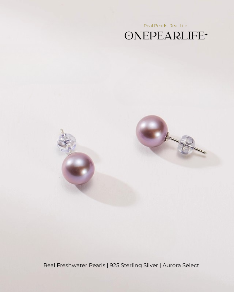 Vina – AAA Quality Natural Freshwater Purple Pearl Stud Earrings | 7–7.5mm | 925 Sterling Silver