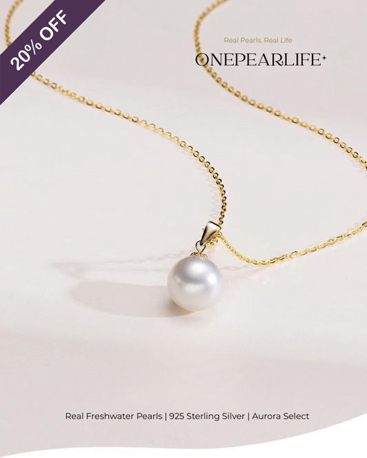 Viona – AAA Quality Natural Freshwater Round Pearl Pendant | 9–9.5mm | 18K Gold Vermeil Onepearlife