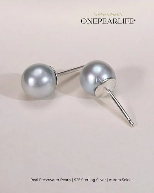 Zia – AAA Quality Natural Gray Saltwater Pearl Stud Earrings | 7–7.5mm | 925 Sterling Silver Onepearlife