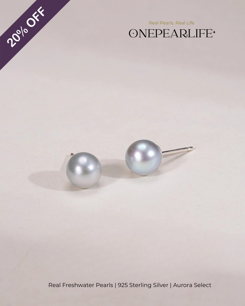 Zia – AAA Quality Natural Gray Saltwater Pearl Stud Earrings | 7–7.5mm | 925 Sterling Silver