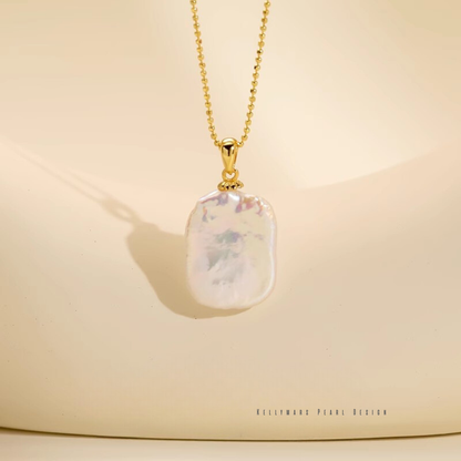 Aura – 12–14mm Minimalist Baroque Pearl Pendant Necklace in 18K Gold Plated