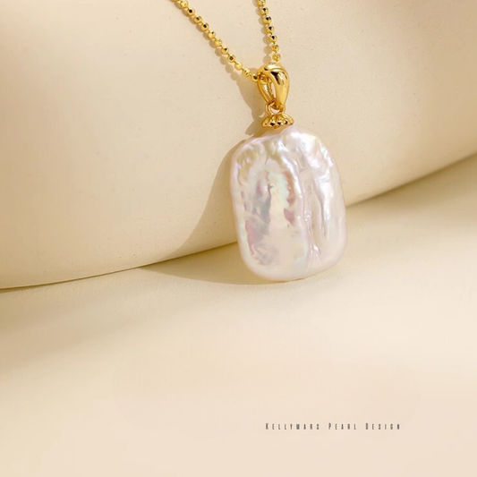 Aura – 12–14mm Minimalist Baroque Pearl Pendant Necklace in 18K Solid Gold