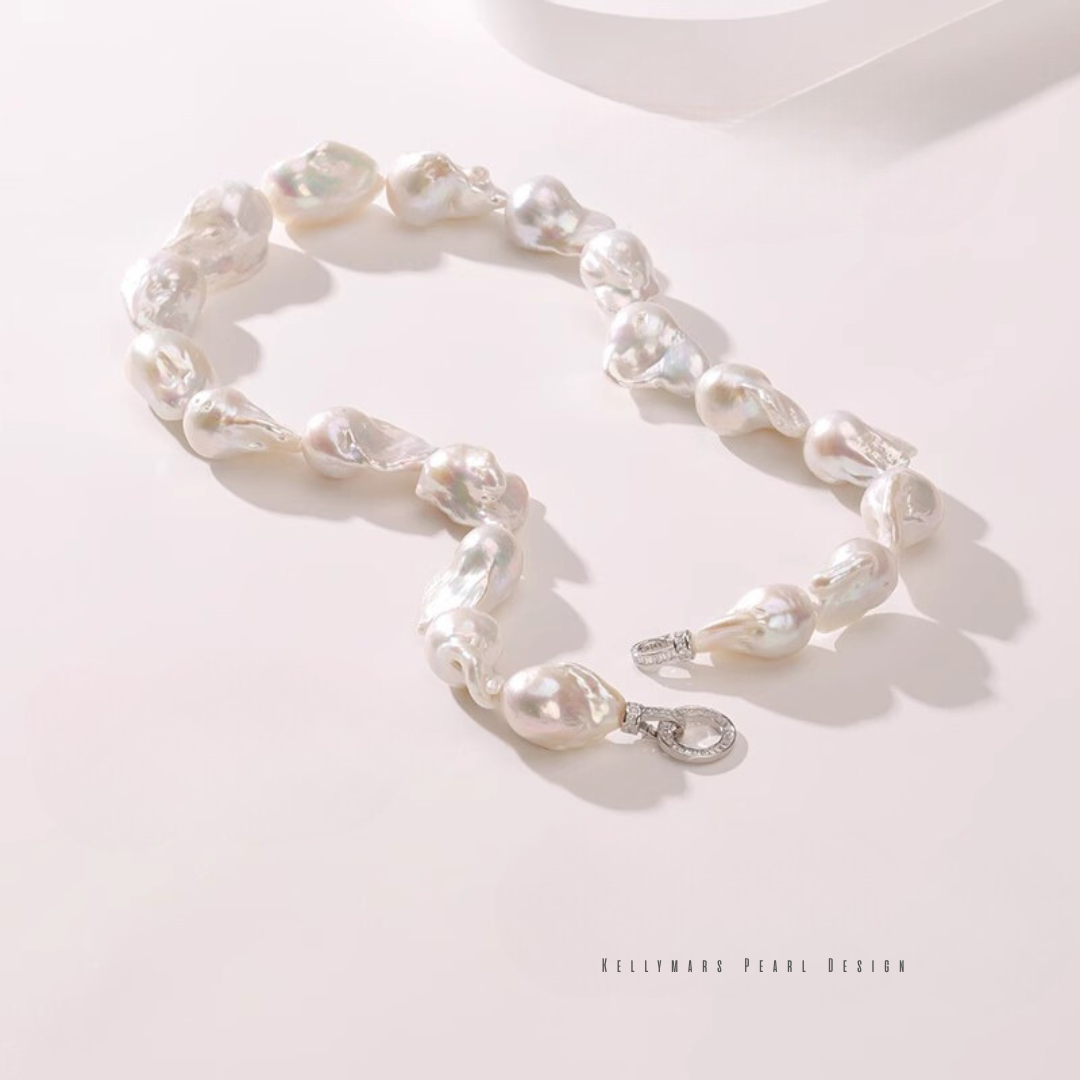 Gaia – 14–16mm Natural White Baroque Pearl Necklace