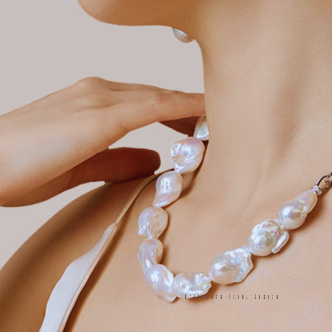 Gaia – 14–16mm Natural White Baroque Pearl Necklace