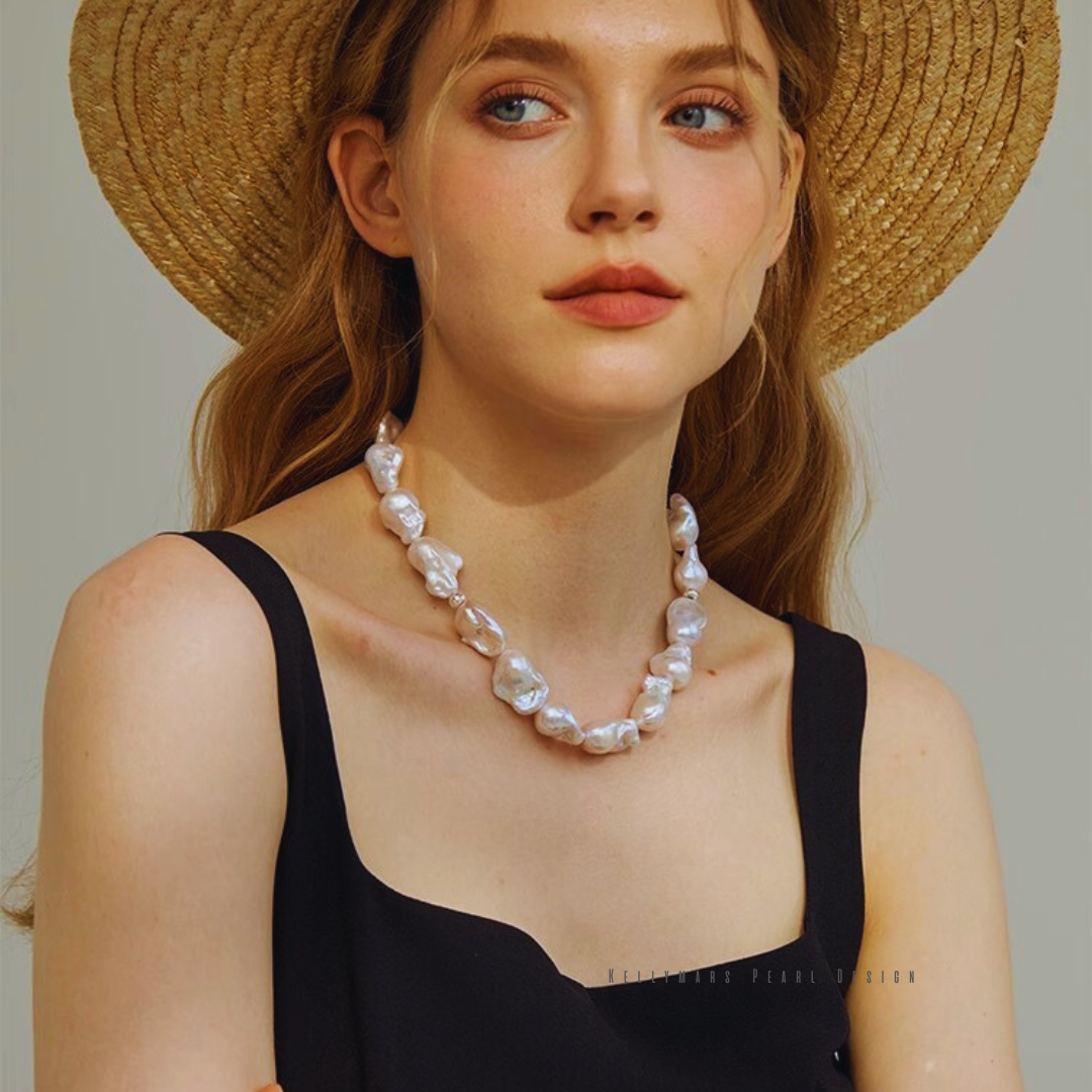 Gaia – 14–16mm Natural White Baroque Pearl Necklace