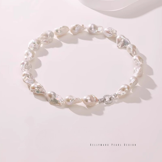 Gaia – 14–16mm Natural White Baroque Pearl Necklace