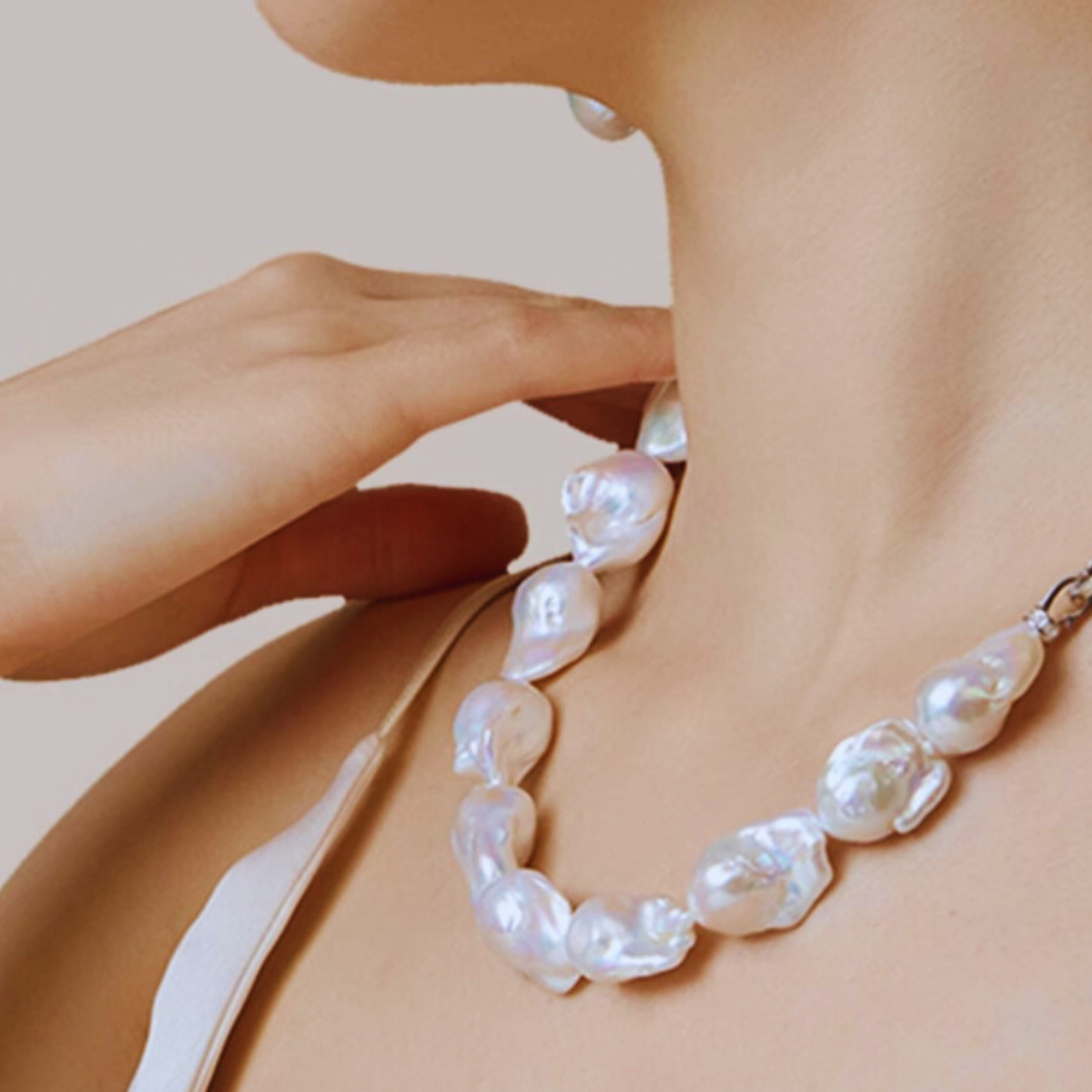 14-16mm White Baroque Freshwater Pearl Necklace - AAA Quality