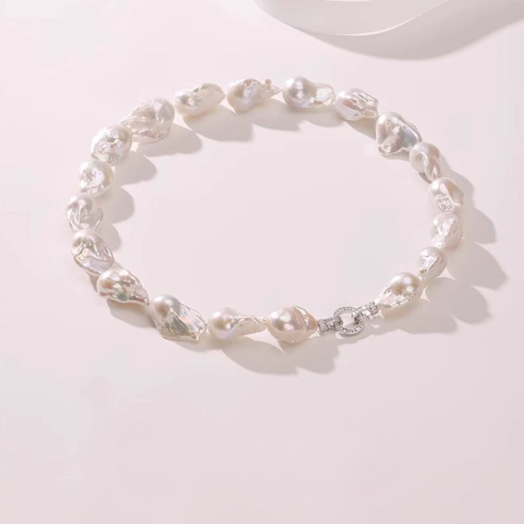 14-16mm White Baroque Freshwater Pearl Necklace - AAA Quality