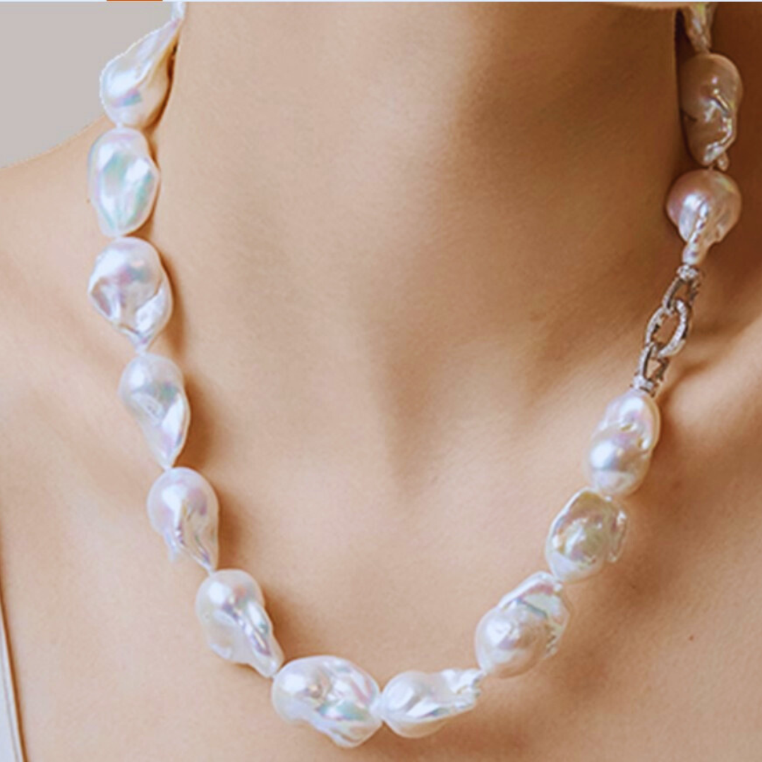 14-16mm White Baroque Freshwater Pearl Necklace - AAA Quality