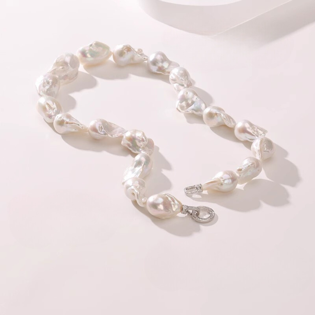 14-16mm White Baroque Freshwater Pearl Necklace - AAA Quality