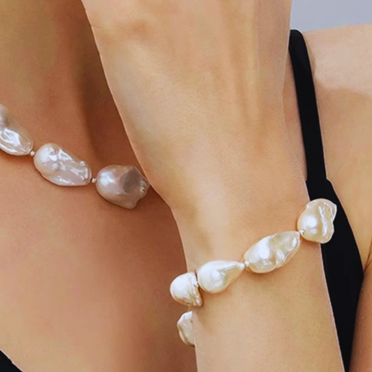 14-16mm White Baroque Freshwater Pearl Bracelet - AAA Quality