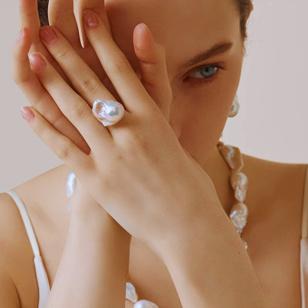 14-16mm White Baroque Freshwater Pearl Ring - AAA Quality