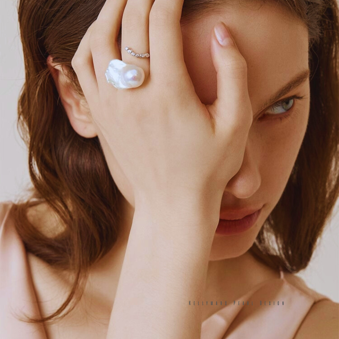 Vesper – 14–16mm Natural Baroque Pearl Adjustable Open Ring